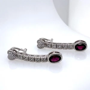 Judith Ripka Rhodolite Garnet CZ Sterling Silver Drop Earrings (DG7145203) - Picture 1 of 5