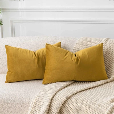 Mustard Yellow Decorative Lumbar Velvet Throw Pillow Covers 12x20Pack of 2 Lu... - Image 1 of 4