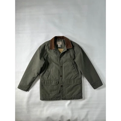 LL Bean Field Coat Mens Small Green Corduroy Collar Quilted Chore Barn Jacket - Image 1 of 4