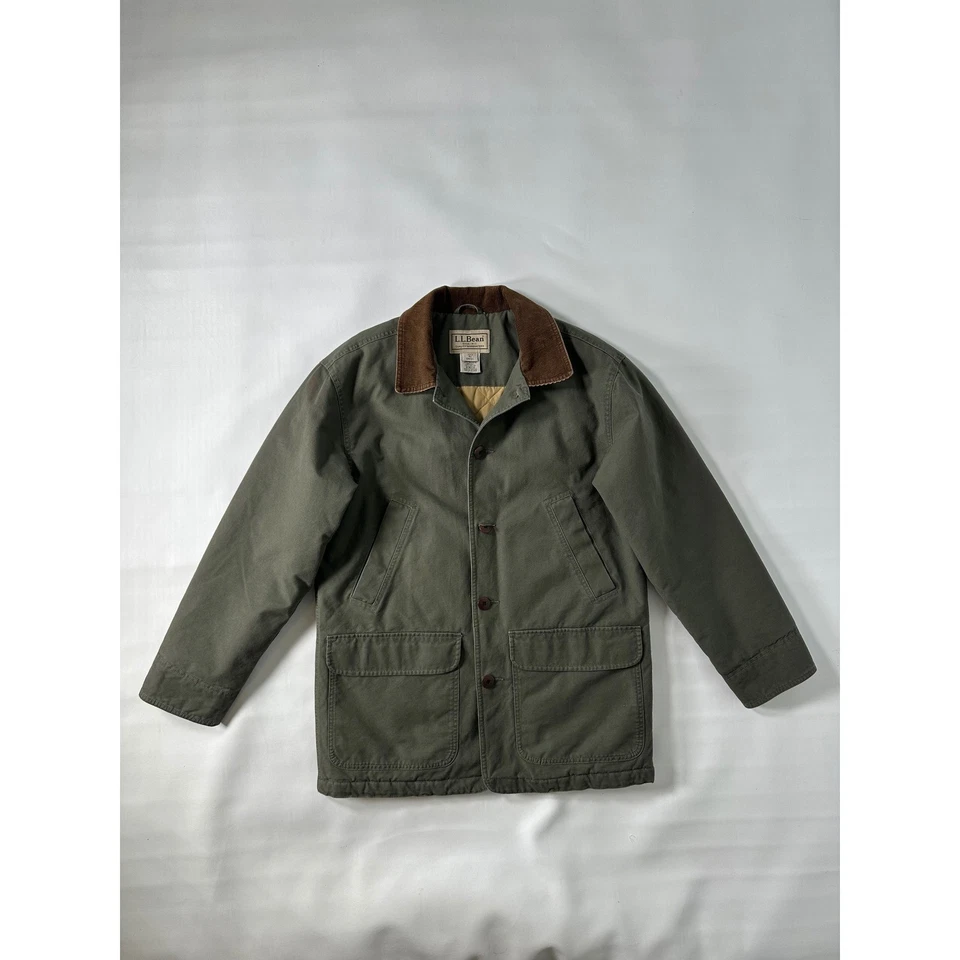 LL Bean Field Coat Mens Small Green Corduroy Collar Quilted Chore Barn Jacket - Image 1 of 4