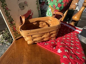 Original Vintage '95 Longaberger Ahornholz Schienenkorb, Ledergriffe, signiert - Bild 1 von 3