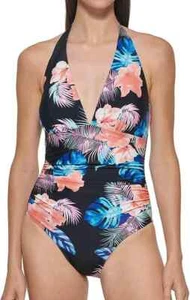 DKNY Women's One Piece Tummy Control Halter Neckline Swimsuit Small - Picture 1 of 9