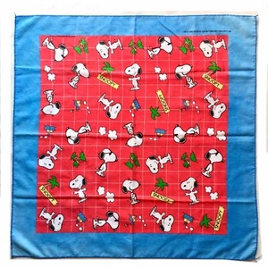 Snoopy Vtg Handkerchief Cotton Square Napkin 1958 Tropical Blue Red Grid USA - Picture 1 of 8