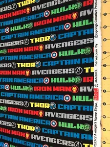 Avengers Name Stripe Marvel Flannel fabric Sold By The Yard #1420 - Picture 1 of 2