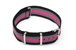 CORREA RELOJ BUZO DEPORTIVO MILITAR RAF BALÍSTICO NAILON NEGRO ROSA GRIS NEGRO 20 MM - Imagen 1 de 2