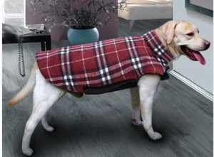 Windproof Waterproof Reversible Dog Coat Cold Weather British Style Red Plaid - Picture 1 of 4