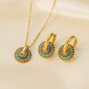 Juego de 3 piezas de collar y pendientes de acero de titanio pintados a mano joyas de lujo - Imagen 1 de 9