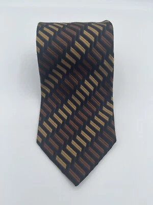 Ermengildo Zegna XL Silk Tie 64” Long 3.5” Wide Yellow Gold Geometric Designer - Image 1 of 4