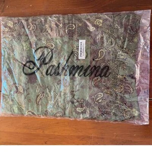 Neu Pashmina Damen Schal 55% Pashmina 45% Seide grün braun Paisley 73 in lang - Bild 1 von 5