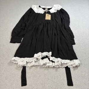 Bali Elf Dress Women 2XL Black Voile Mini Lace Handmade Victorian Whimsy Goth - Picture 1 of 11