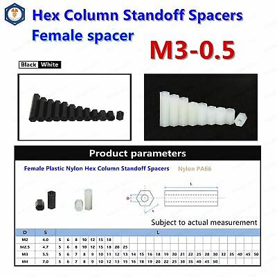 20-200PCS M3 Female Thread White And Black Nylon Hexagon Post Support Spacer • 35.65£