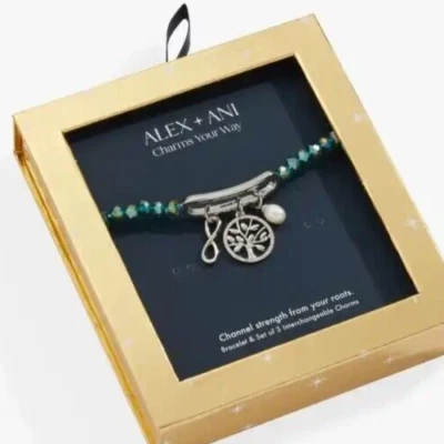 Alex & Ani Familia Cuentas Elástico Pulsera Set de Regalo Plata Árbol de la Vida Dije Nuevo con Etiquetas Foto 1 de 4