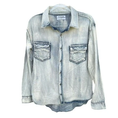 Camisa de mezclilla envejecida con botones One Teaspoon aspecto blanqueado lavado ligero Foto 1 de 4