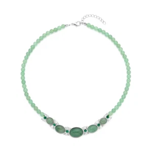 Grüner Aventurin und grüne Glasperlen Halskette 18-20 cm in Silber - Bild 1 von 3