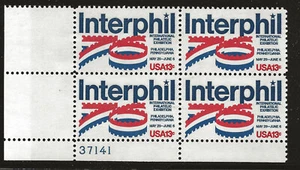 US Scott #1632, Plate Block #37141 1976 Interphil 13c FVF MNH Lower Left - Picture 1 of 1