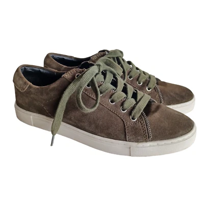 Frye and Co 运动鞋女式美国 8M Sindy Moto 低帮绿色麂皮绒拉链细节 — 第 1/4 张图片