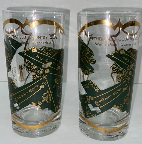 Wethersfield Country Club Drinking Glasses with Course Layout Set of 2 VINTAGE Cover