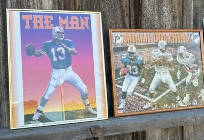 Vintage 90’s Miami Dolphins Framed Poster Lot (2) Dan Marino Man Cave Decor - Image 1 of 3