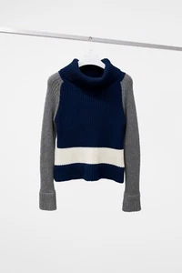 Jil Sander Navy Cropped Colour Block Turtleneck Sweater, Size M - Picture 1 of 11