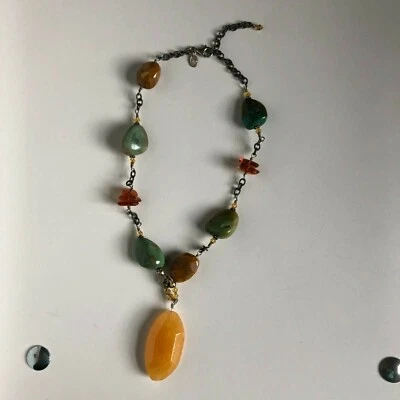 Silpada Turquoise Jasper Amber Calite Golden Glass Pendant Necklace - Image 1 of 4