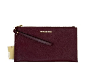 MICHAEL KORS JET SET TRAVEL LARGE CLUTCH LEATHER WRISTLET OXBLOOD - Picture 1 of 10