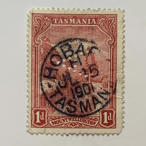 1899 TASMANIA STAMP #87 PERFIN WITH 1901 HOBART BOLD SON CANCEL Cover