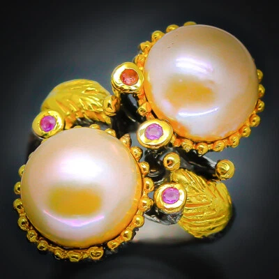 Handmade Gift for her Natural Pearl Silver sterling Ring 925 Sterling / RVS150 - Image 1 of 4