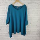 Woman Within Womens Top 2X 26 28 3/4 Sleeves Pullover Blue Stretchy Casual Basic