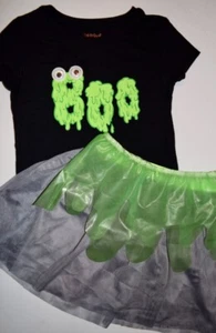 EUC CAT & JACK HALLOWEEN BOO GOOGLY EYE SHIRT GRAY SLIME SKIRT SET SIZE M 7-8 - Picture 1 of 7