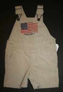 New OshKosh Boys USA Flag Canvas Khaki Short Overalls 12m 2T 3T 4T 5T July 4th - Picture 1 of 2