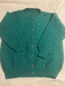 Vintage Handstrick Pullover Cardigan Gr. XL Jadegrün Strick Knopfleiste Grannycore - Bild 1 von 9