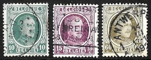 Belgium 1922: Albert I, Part issue - 10c, 20c & 60c - Fine Used - Picture 1 of 1
