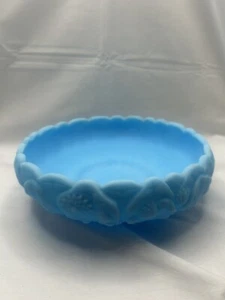 Fenton Water Lily Console Bowl Blue Satin Frosted Milk Glass 8.5 in - Picture 1 of 7