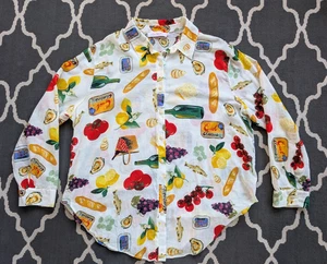 Lisa Says Gah Tessa Italian Food Print Womens XXL Button Down Shirt Long Sleeve - Picture 1 of 8