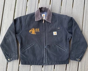 VTG ‘02 Carhartt J01 BLK Black 44 Tall LARGE Blanket Lined Detroit Jacket Repair - Picture 1 of 15