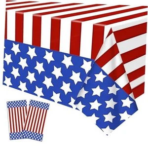 4th of July Tablecloth, 2 Pack 54x108 Inch American Flag Plastic Disposable - Picture 1 of 7