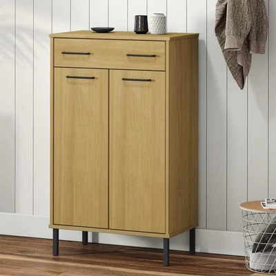  Zapatero Marrón Madera Maciza de Pino, Zapatero Estándar de Metal Foto 1 de 4