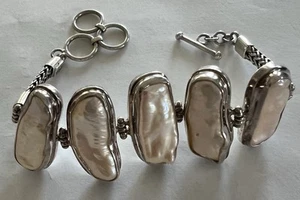 Pulsera vintage de plata de ley barroca con cierre de palanca ajustable. 8,5" - Imagen 1 de 4