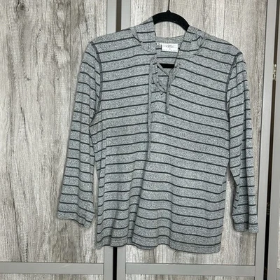 Top con capucha Marc Ware de algodón para mujer a rayas medianas con cordones color gris Foto 1 de 4