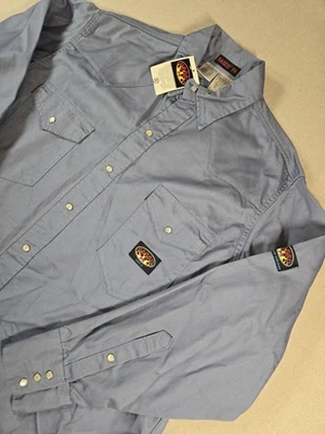 Camisa Rasco FR Azul Para Hombres XXL Manga Larga Perla Snap ESCUDO DE LLAMAS NUEVA CON ETIQUETAS Foto 1 de 4