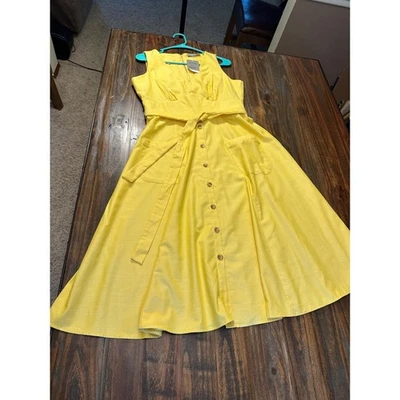 Danny and Nicole Yellow Sleeveless Button Front Midi Dress Size 10 NWT - Image 1 of 4