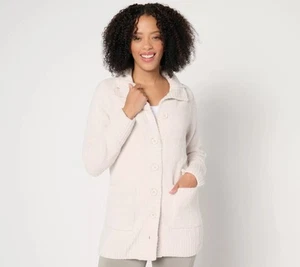 Maglione Barefoot Dreams CozyChic Luxe Bottone Anteriore Mandorla 1X Nuovo - Foto 1 di 1