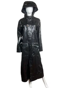 Stutterheim Women's XS Black Vinyl Long Opal Pockets Waterproof Raincoat EUC - Picture 1 of 5