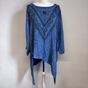 Rapp Top One Size blau asymmetrisch bestickt Tunika Witchy Hippie - Bild 1 von 11