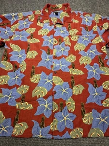 Montage Microfiber Hawaiian Shirt Mens 3XL Tall Red Blue Floral Tiki Print Camp - Picture 1 of 14