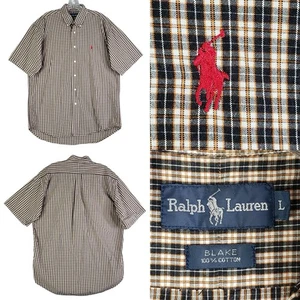 Polo Ralph Lauren camicia Oxford uomo taglia grande SS Blake marrone a quadri con bottoni - Foto 1 di 9