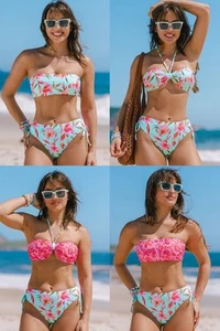 NEW Cupshe Spring Breeze Reversible Bandeau Top & Ruched Bottoms Set Size M ๐ - Picture 1 of 12