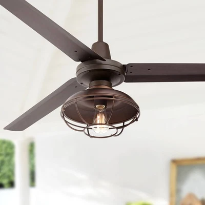 60" Turbina Industrial Indoor Outdoor Ceiling Fan with LED Light Remote Bronze - Image 1 of 4