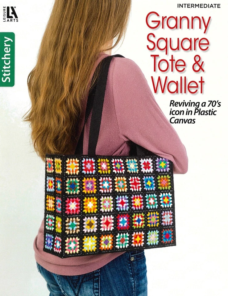 GRANNY SQUARE TOTE & Wallet Plastic Canvas Pattern Book ~ 2 Designs - Image 1 of 3