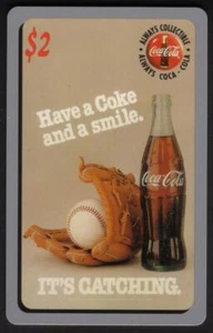 Coca-Cola '95 $2. Guante de béisbol y botella '... y una sonrisa' #34 de 50 tarjeta telefónica - Imagen 1 de 1